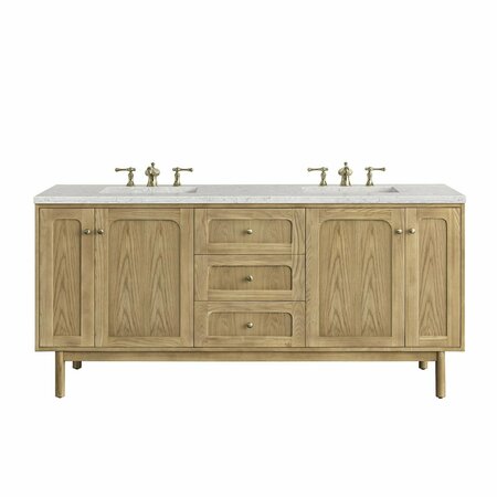 JAMES MARTIN VANITIES Laurent 72in Double Vanity, Light Natural Oak w/ 3 CM Eternal Jasmine Pearl Top 545-V72-LNO-3EJP